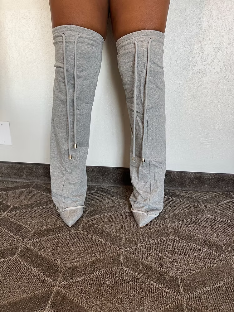 Grey Sweat Oversleeved Stiletto Knee High Boot