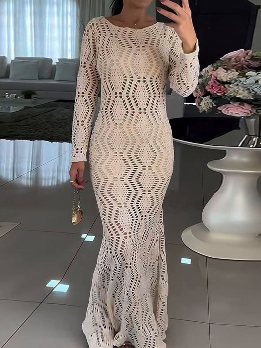 Elegant Hollowed Out Backless Maxi Dress
