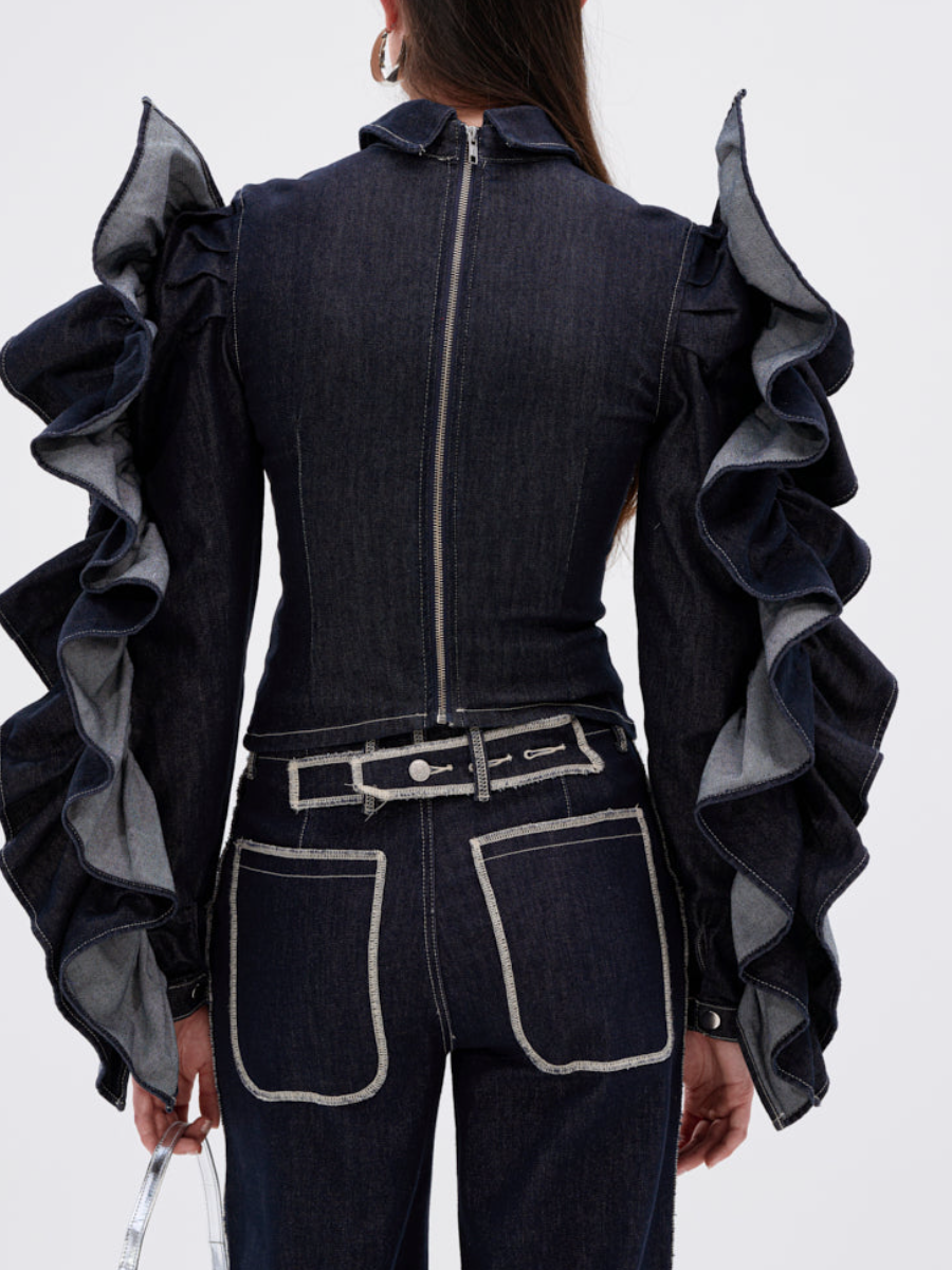 Denim Ruffled Coat