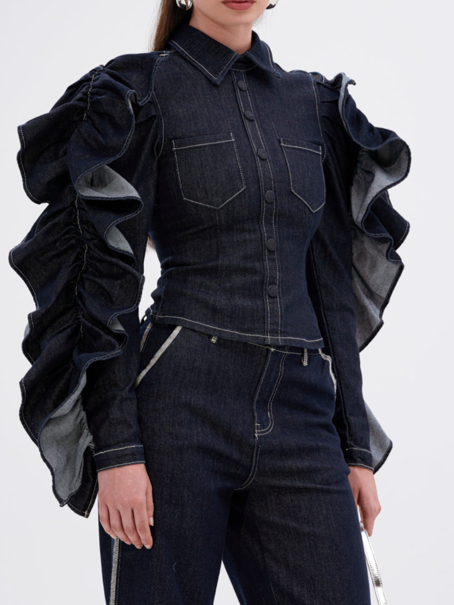 Denim Ruffled Coat