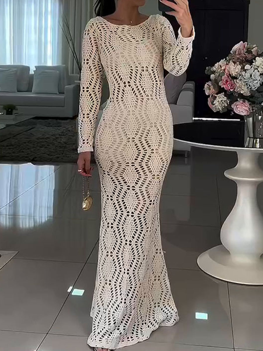 Elegant Hollowed Out Backless Maxi Dress
