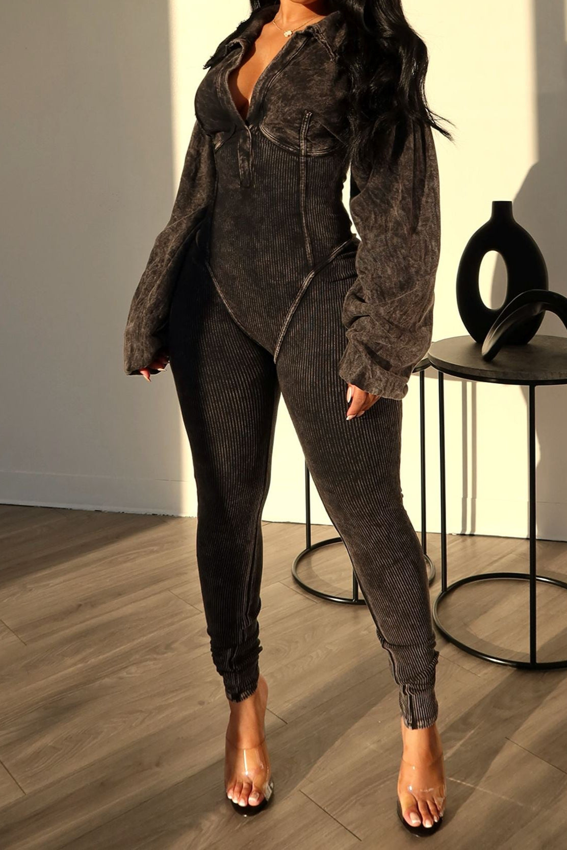 Baddie Mineral Washed Corset Jumpsuit Rompers + Jumpsuits EDGE Small Black