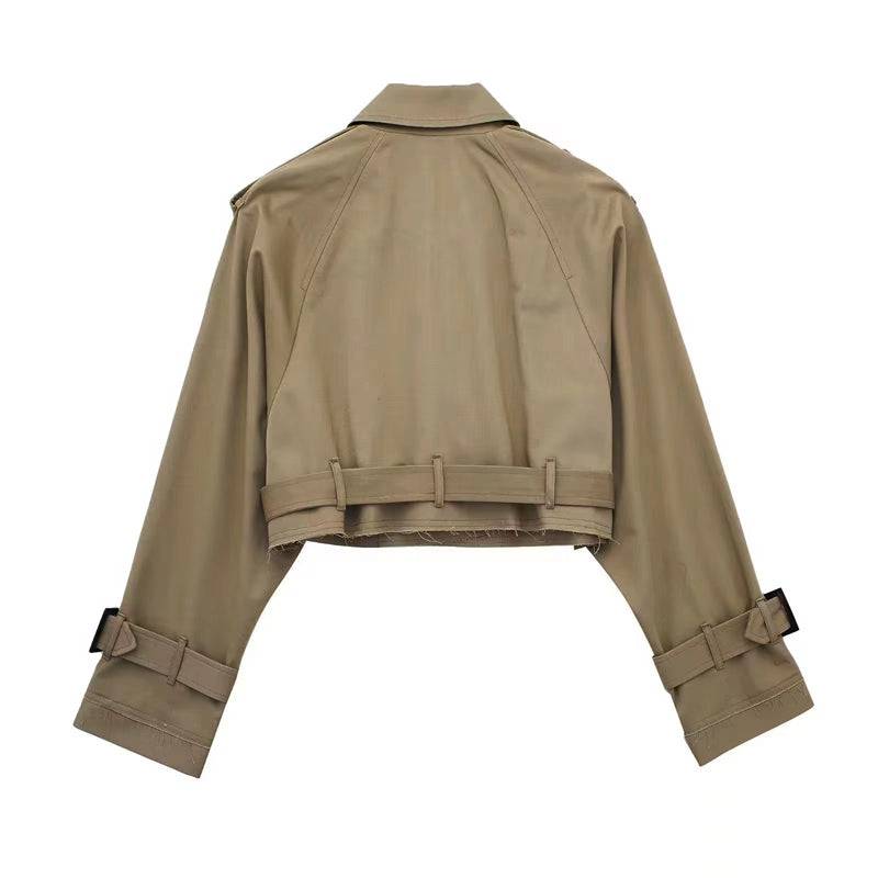 Casual Belted Cropped Trench Coat