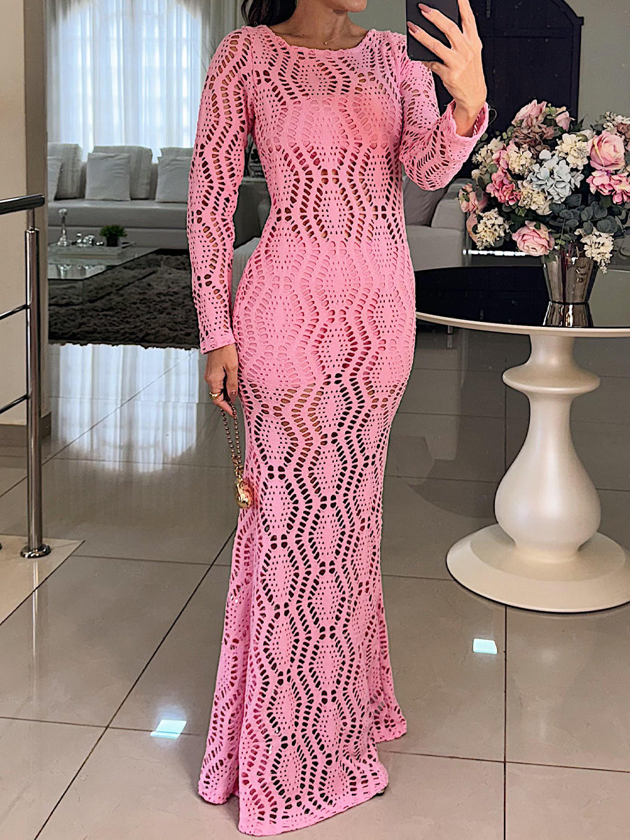 Elegant Hollowed Out Backless Maxi Dress