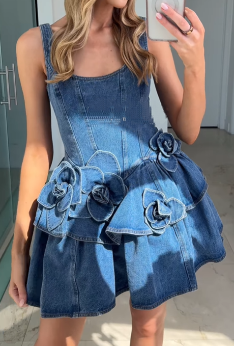 Adorable Denim Flower Dress