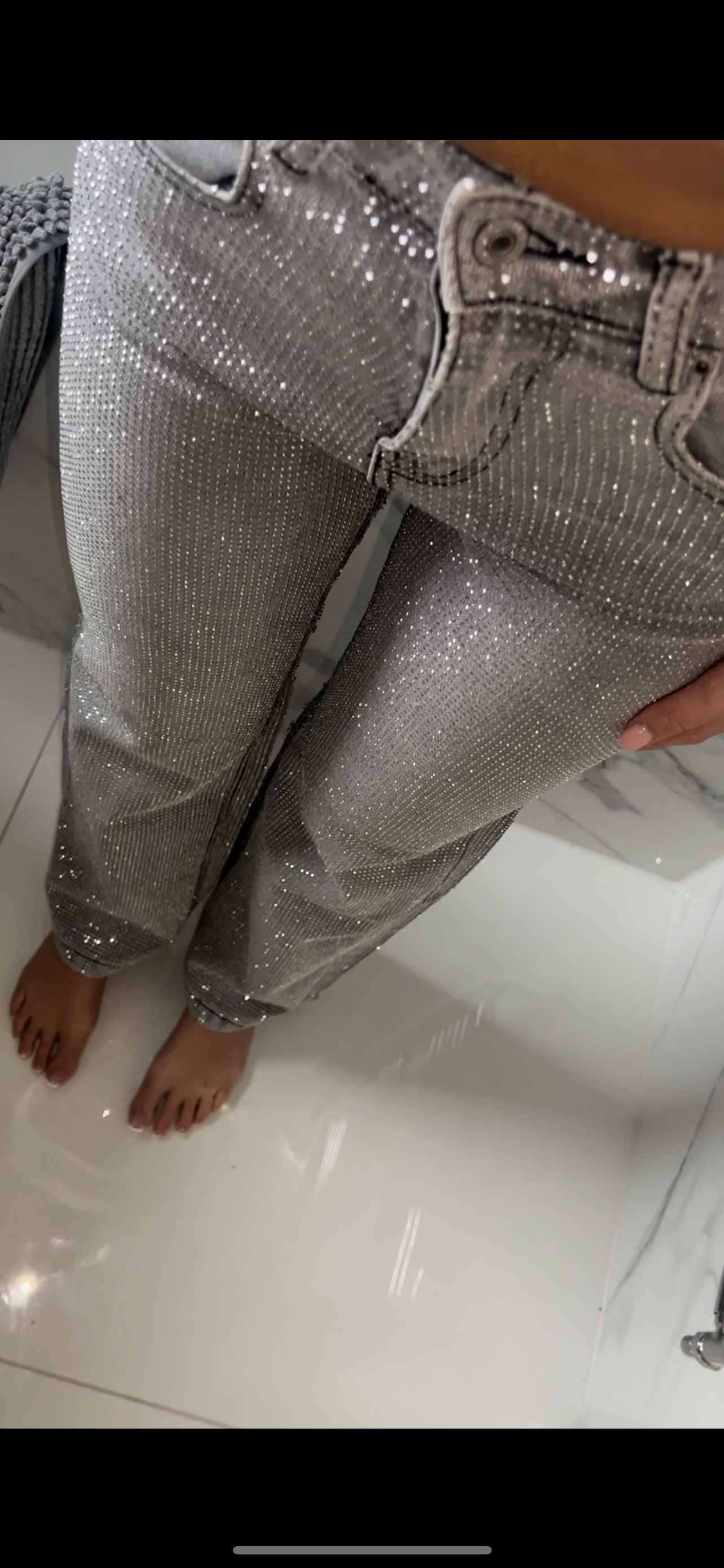 Light Grey Wide Leg Diamond Jeans