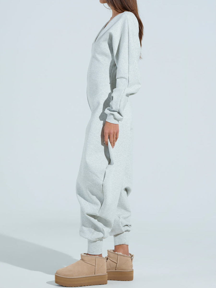 Deep V Neck Long Sleeve Shapely Jumpsuit