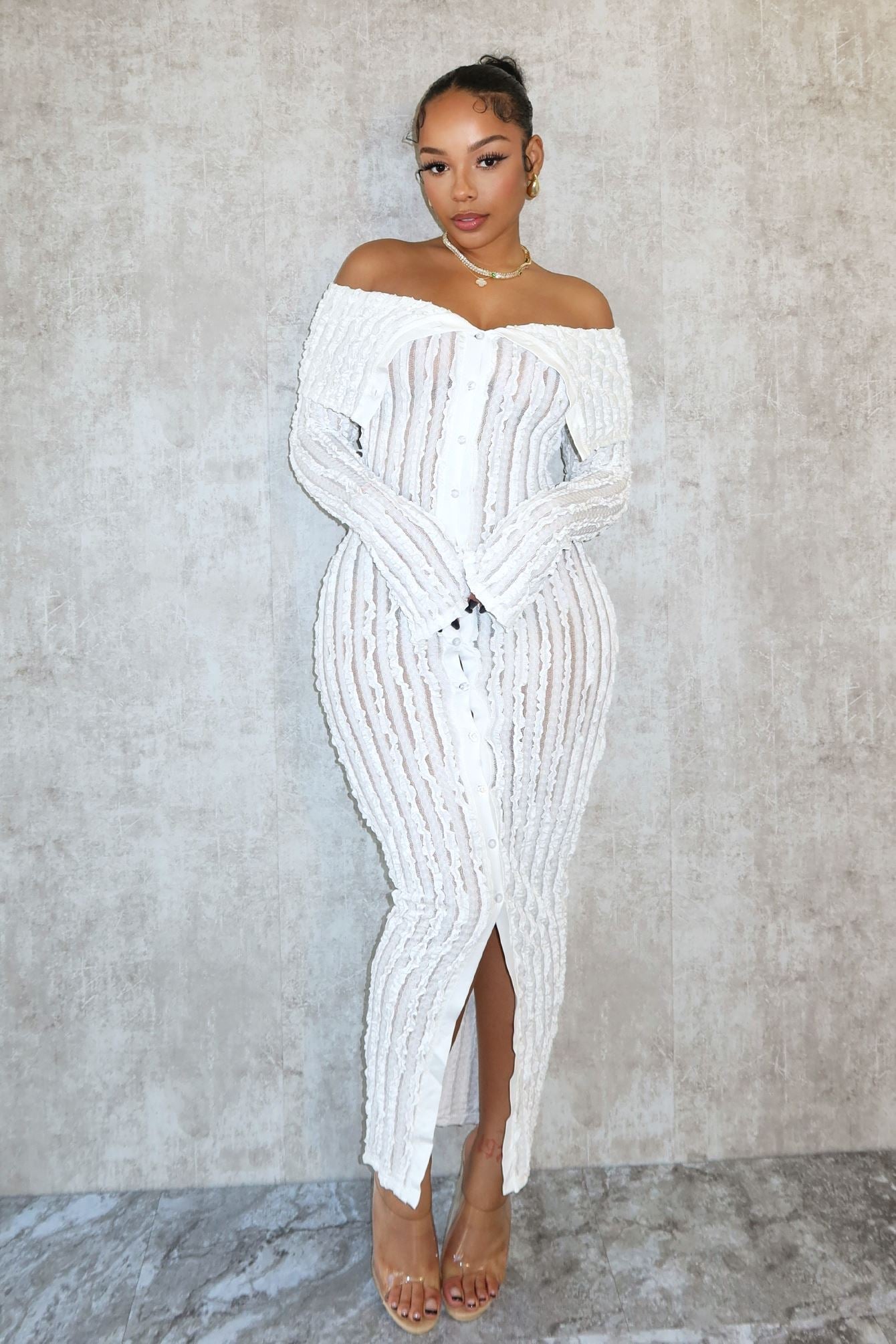Melody Off Shoulder Mesh Dress Dresses EDGE Small White