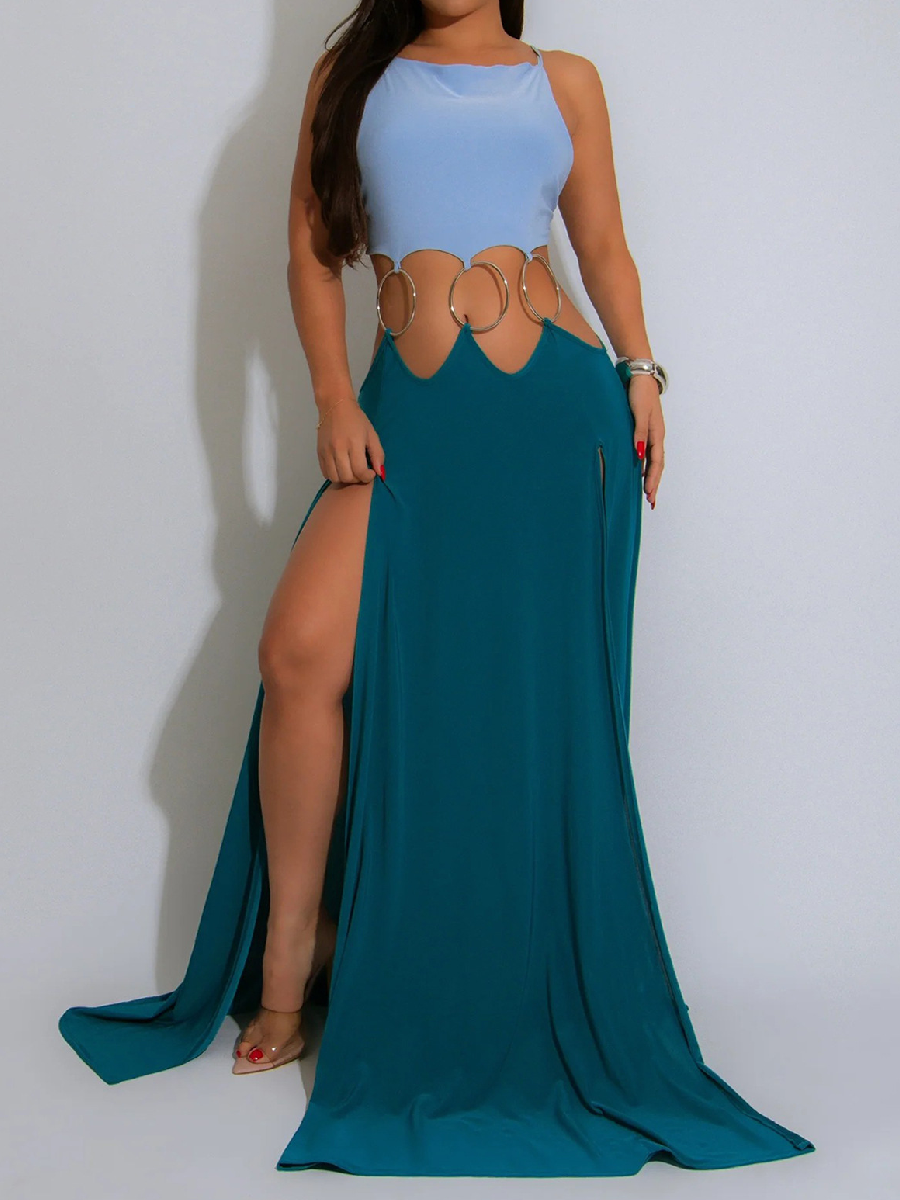 The Backless High Split Color Dress