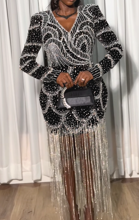 Dzzle Rhinestone Black Occasion Dressa