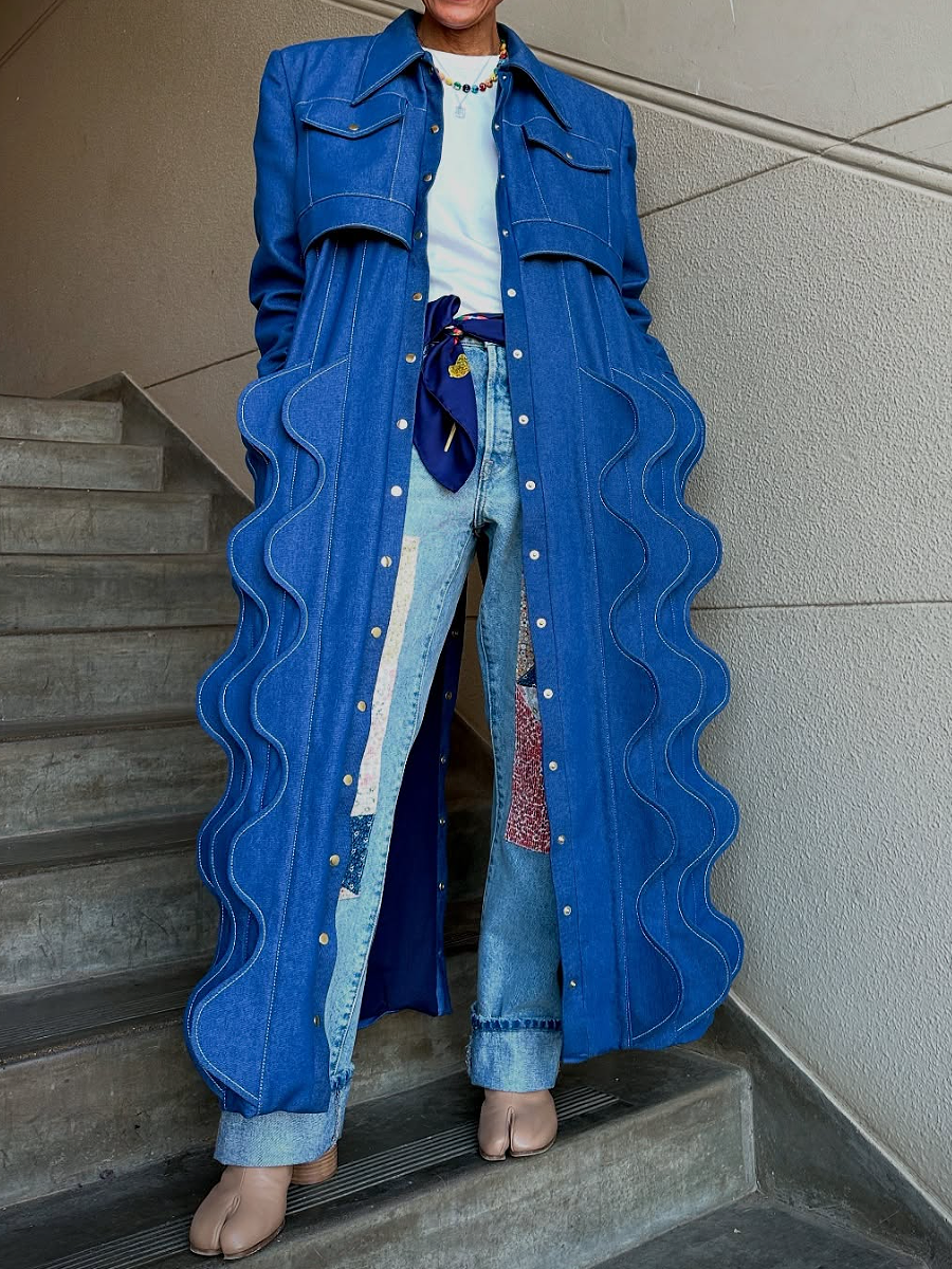 Denim Wave Edge Coat