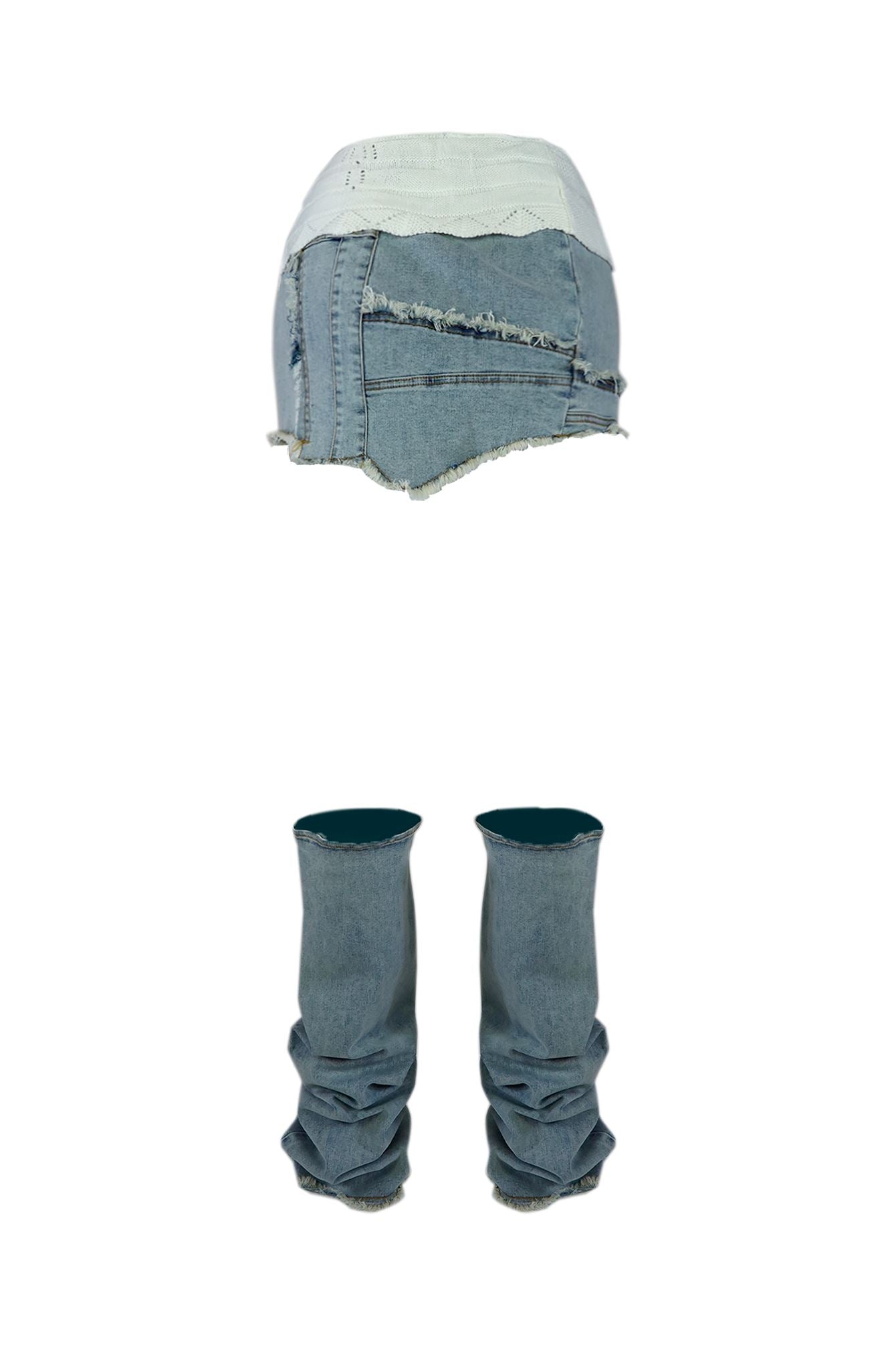 Amour Denim Slit Mini Skirt With Leg Warmers SKIRT EDGE