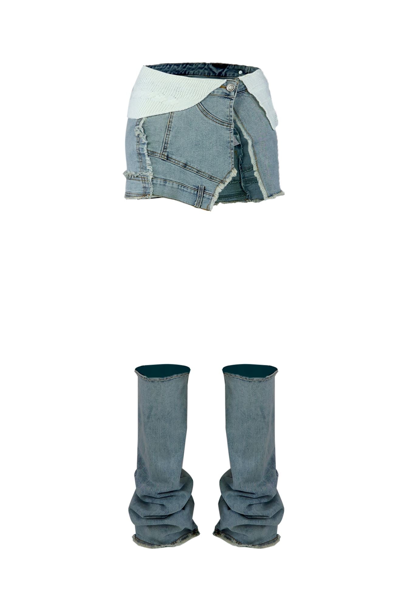 Amour Denim Slit Mini Skirt With Leg Warmers SKIRT EDGE Small Denim