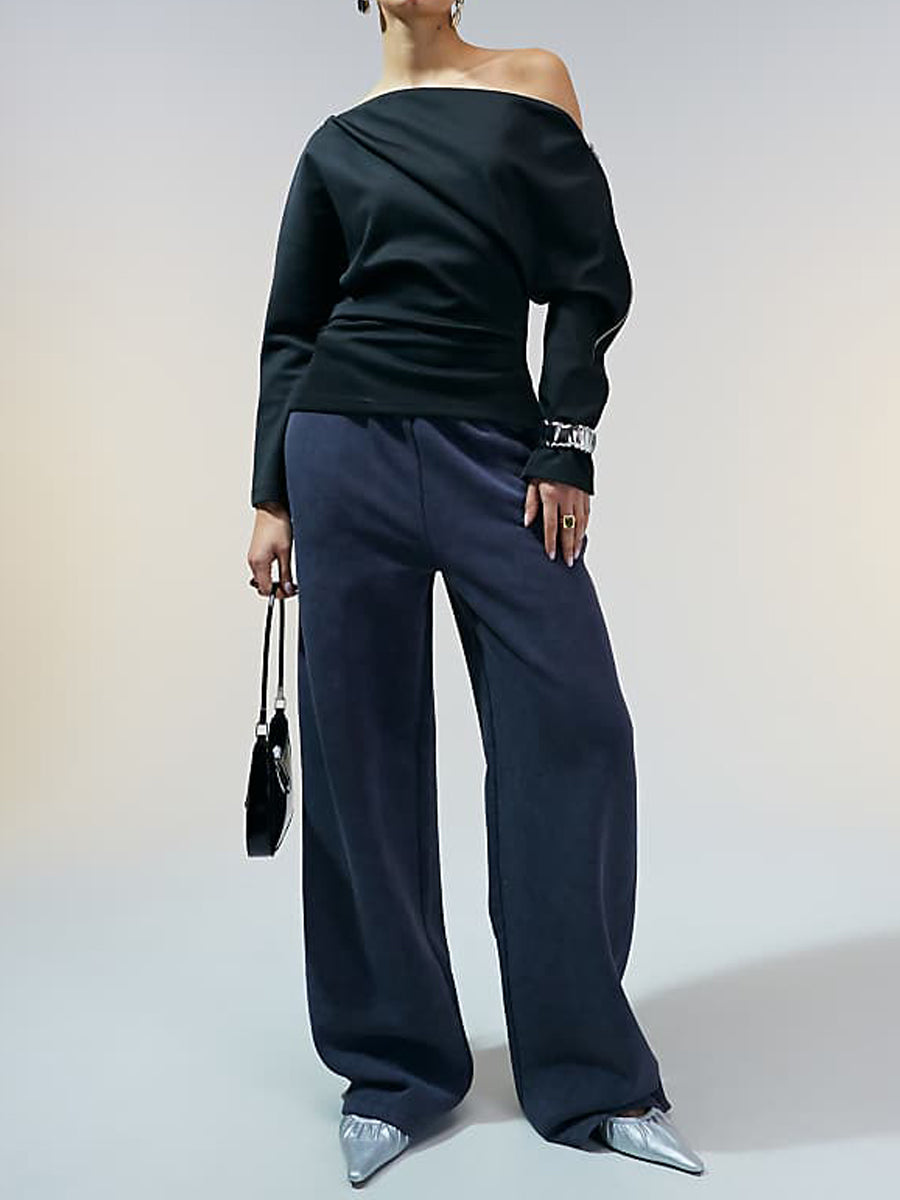 Fashion Off Shoulder Zip Top
