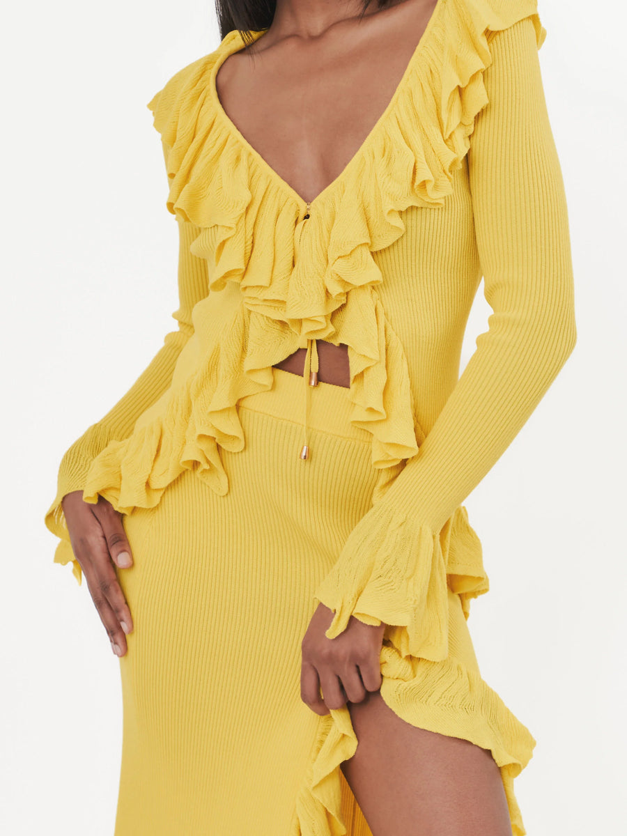 Ruffled Deep V Neck Two Pieces Dress