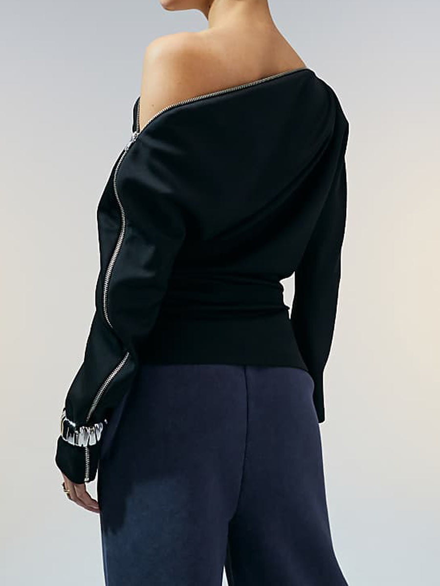 Fashion Off Shoulder Zip Top
