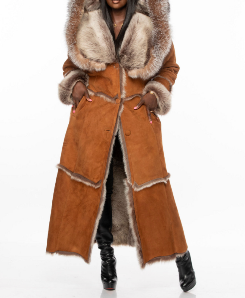 Hooded Plush Suede Coat