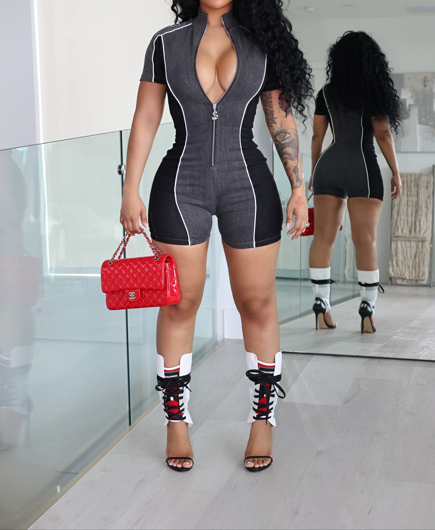 Strike Out Romper Black Denim
