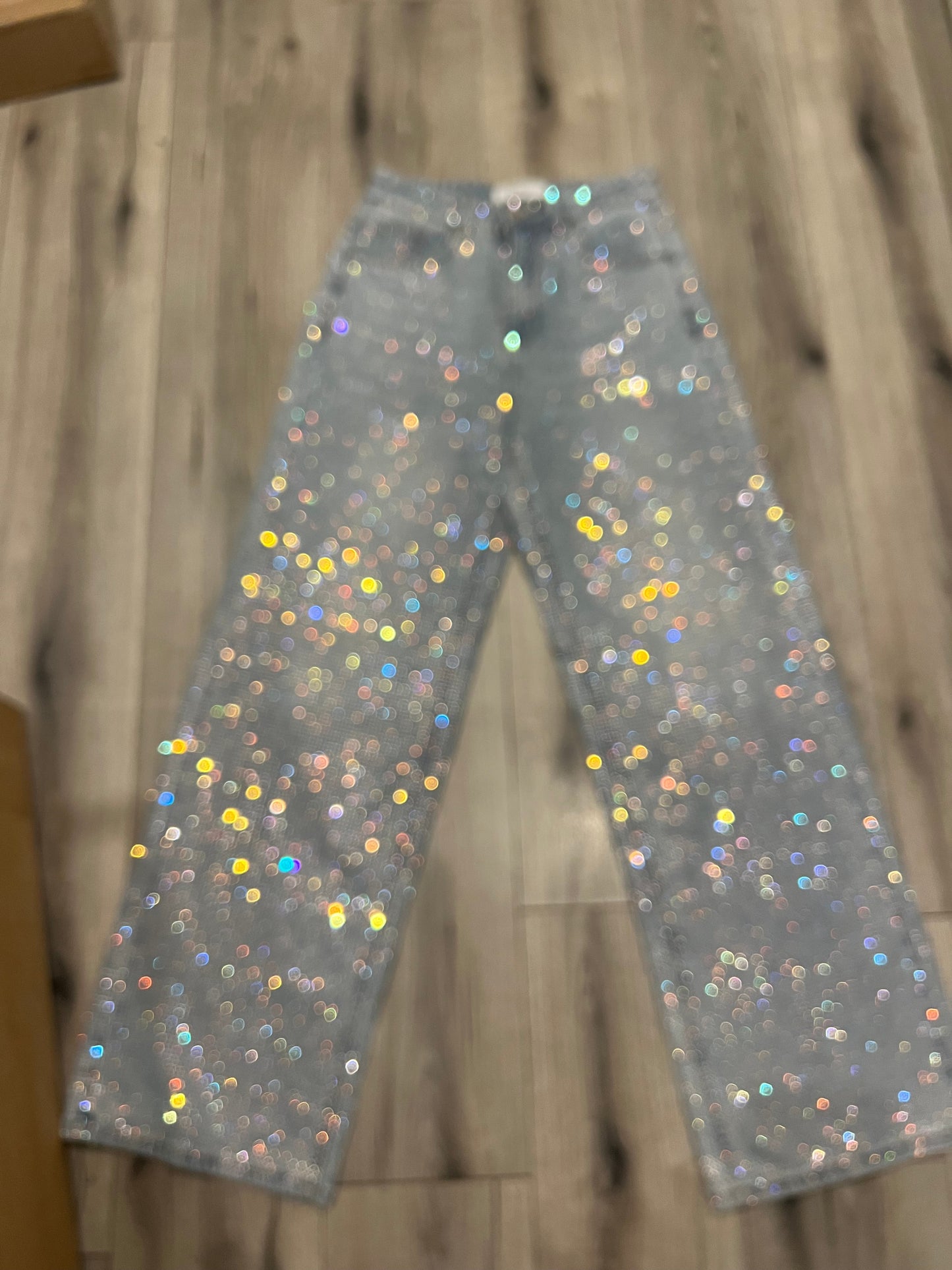 Rainbow Diamond Blue Wide Leg Sparkle Covered Jeans