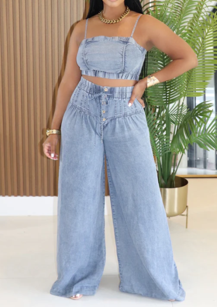 The Light Denim Pants Set