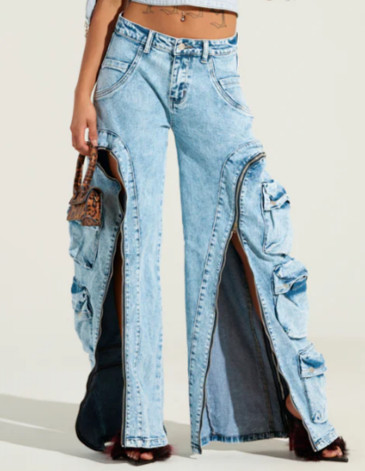 Pocketful Zipper Denim Jeans
