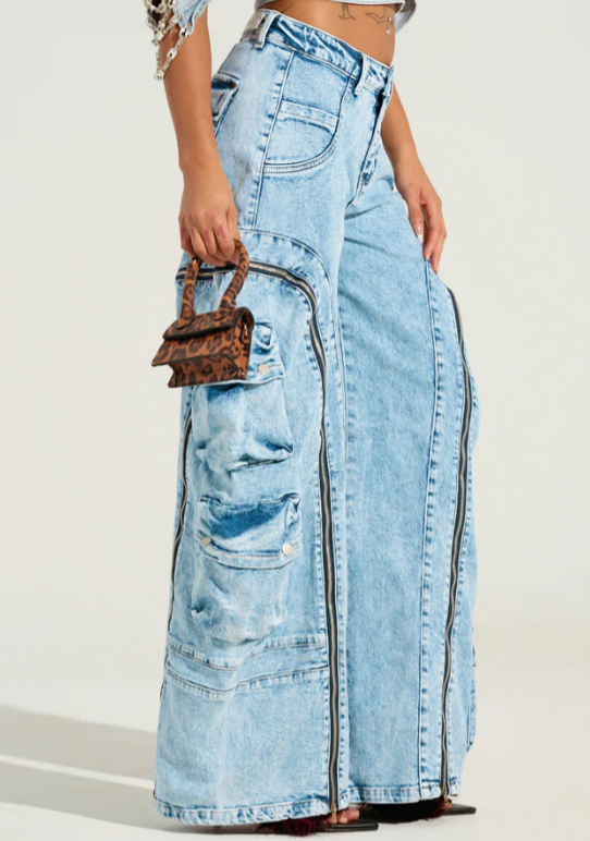Pocketful Zipper Denim Jeans