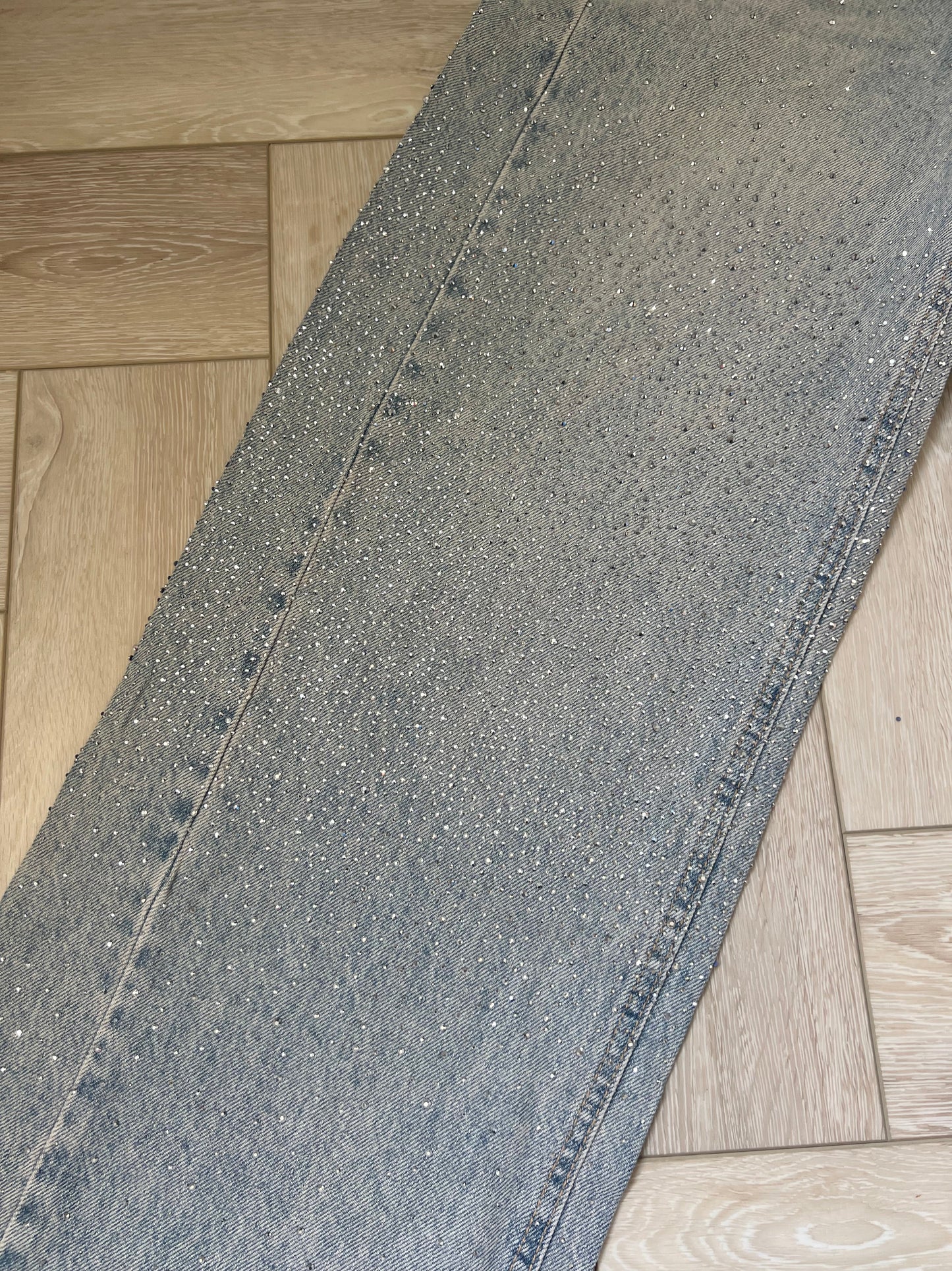 Vintage Wash Ombre Diamond Wide Leg Jeans