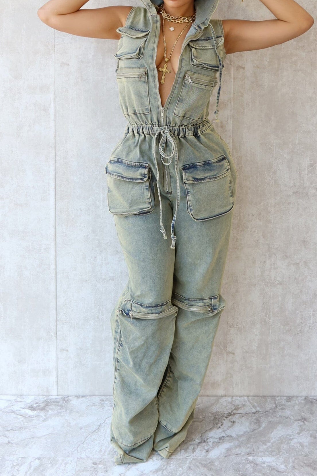 Natalie Vintage Wash Denim Jumpsuit