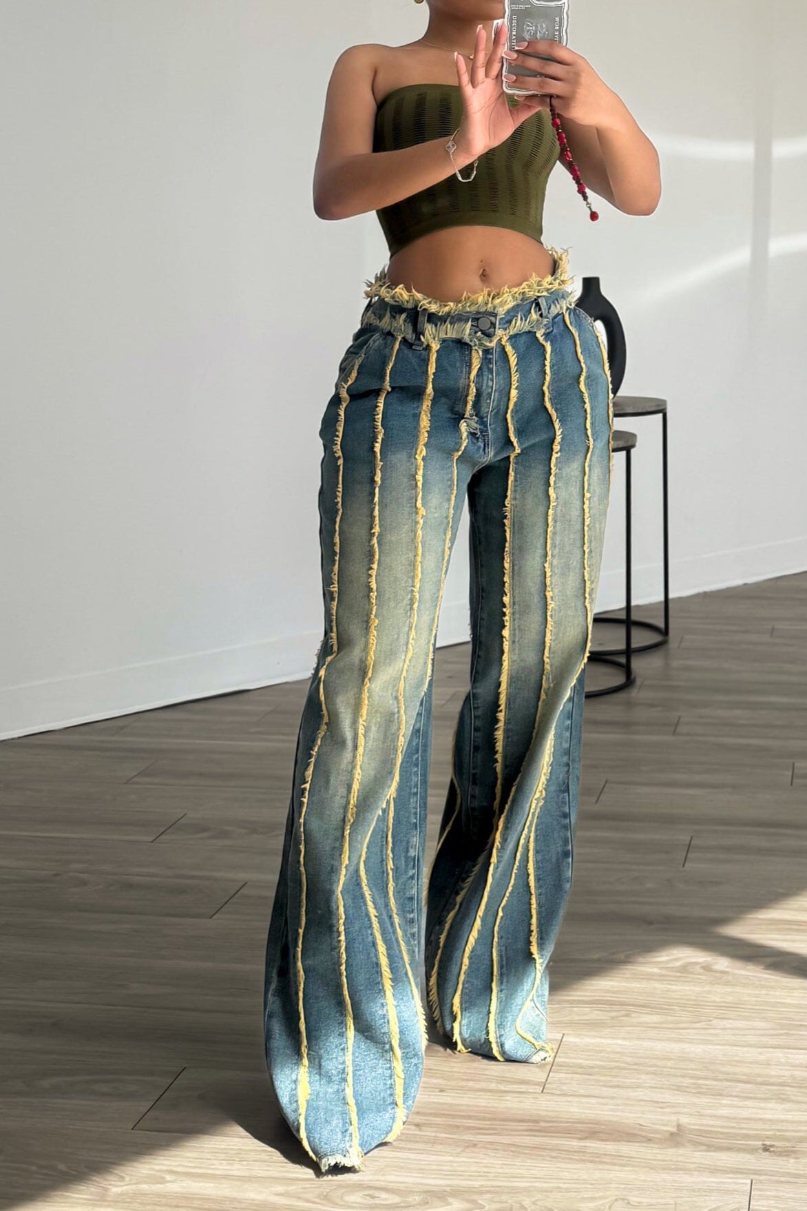 Katrina Frayed Trim Vintage Wash Jeans