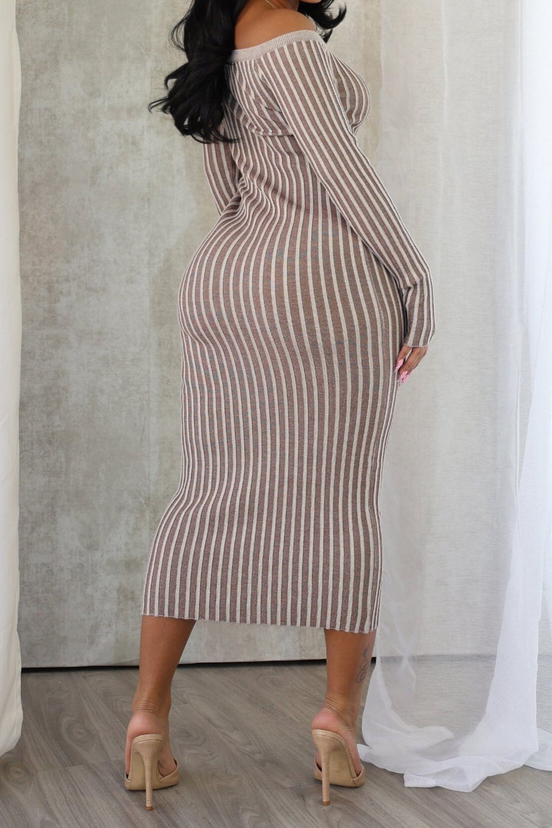 Abigail Two Tone Off Shoulder Midi Dress