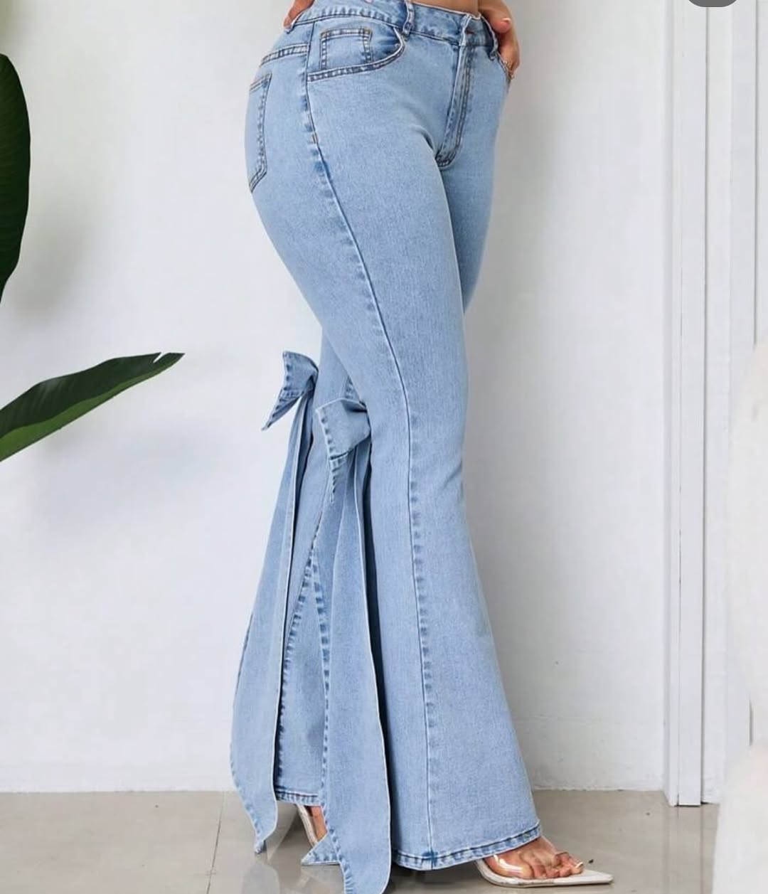 Denim Bootcut Pants With Bow Back