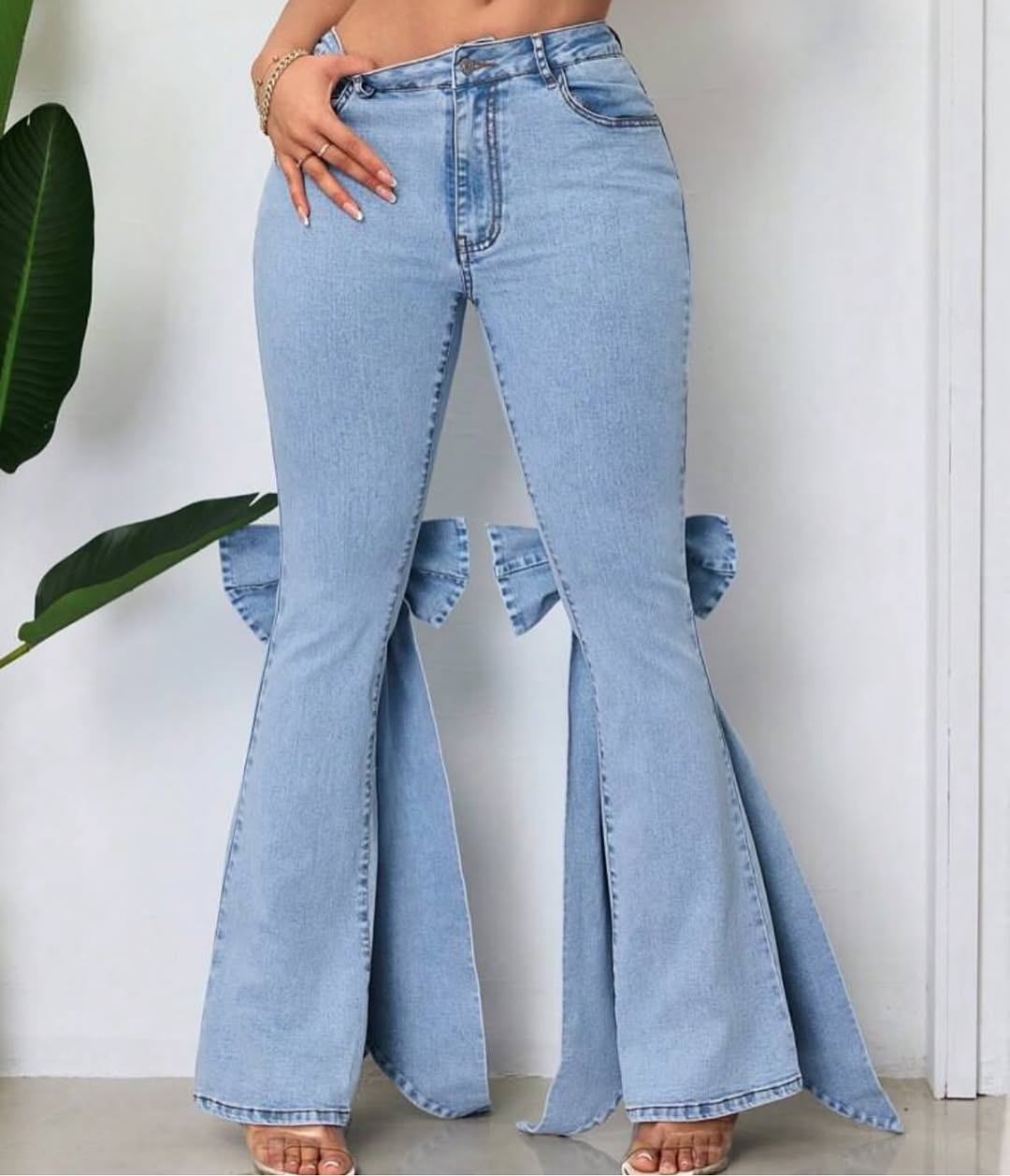 Denim Bootcut Pants With Bow Back