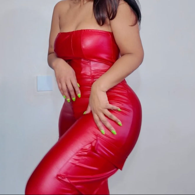 Off-the-shoulder Tube Top PU Leather Jumpsuit
