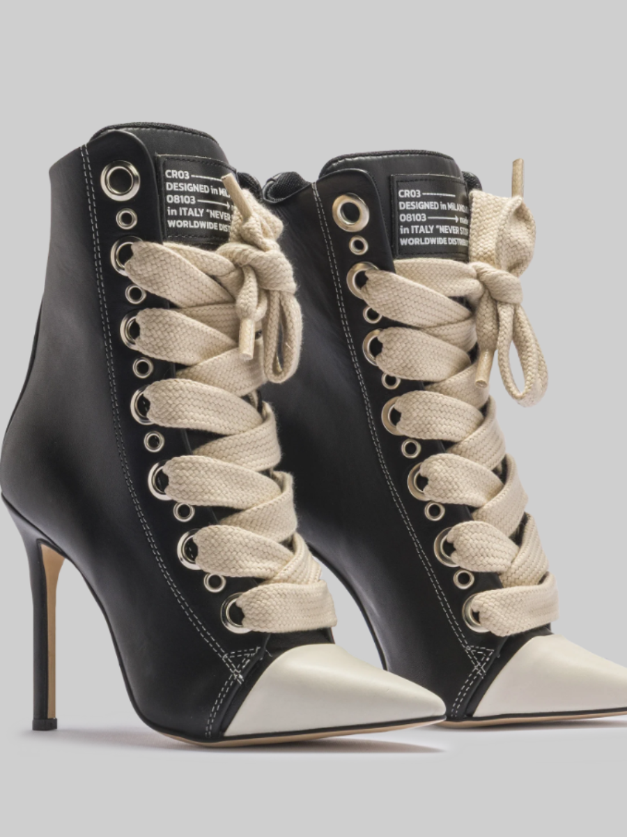 Leather Large Lace Point-Toe Pumps