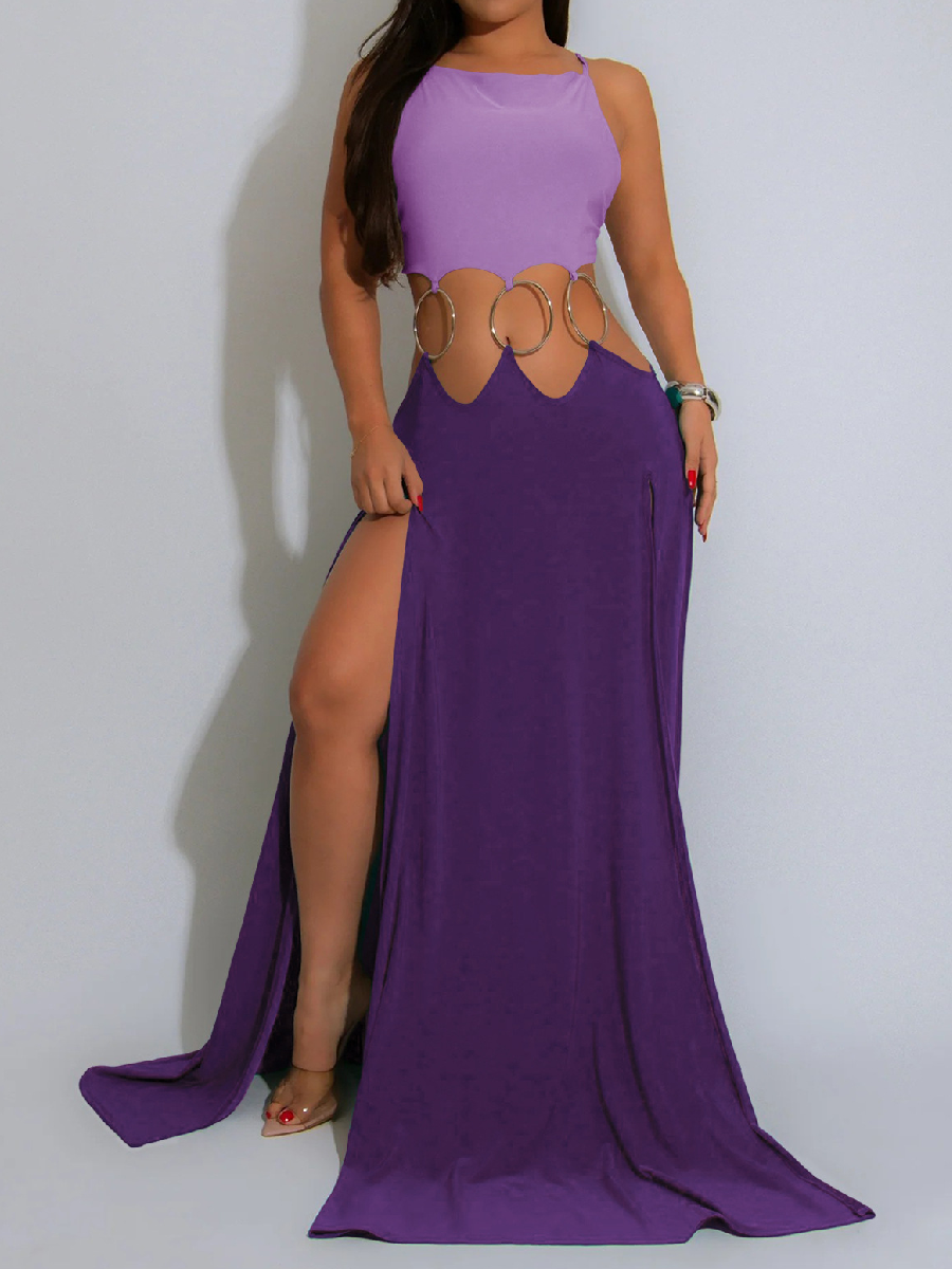 The Backless High Split Color Dress