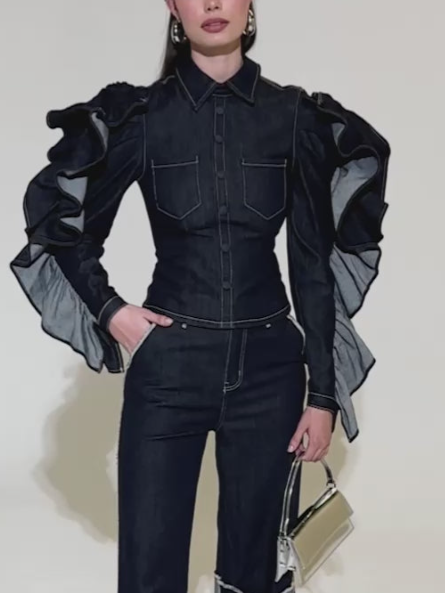 Denim Ruffled Coat