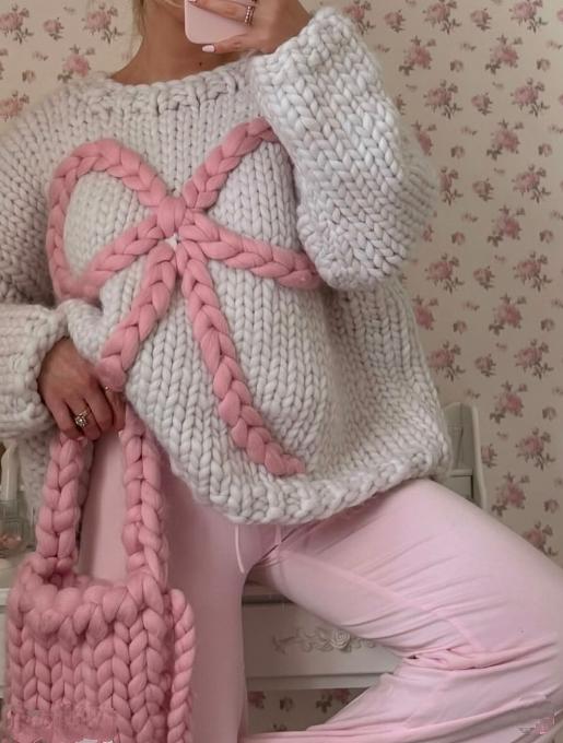 Cute Pink Bow Oversized Sweater