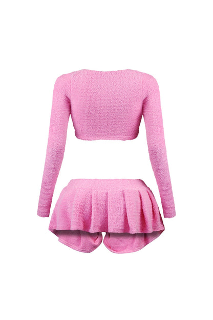 As Time Goes Fuzzy Cardigan Top & Skirt SET