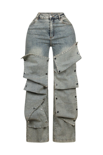 Hazel Snap Button Baggy Jeans