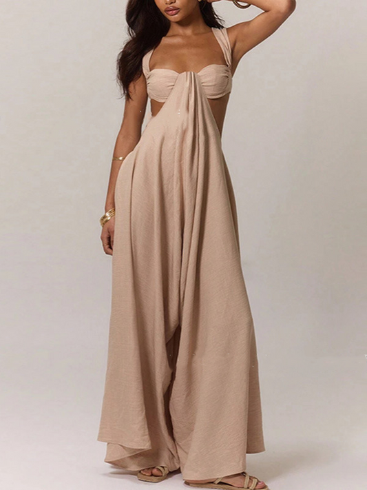 Two-Tone Design Culottes Romper
