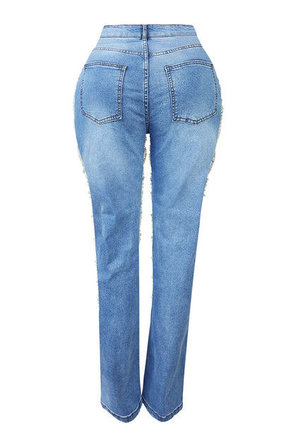 Kelly Pearl And Rhinestone Denim Jeans