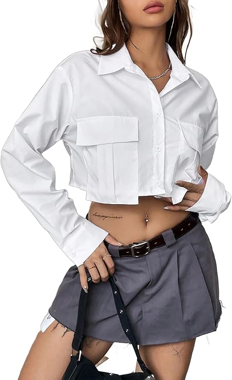 Asymmetric Cropped Shirt With Exposed Navel