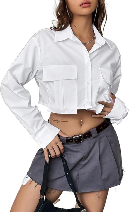 Asymmetric Cropped Shirt With Exposed Navel
