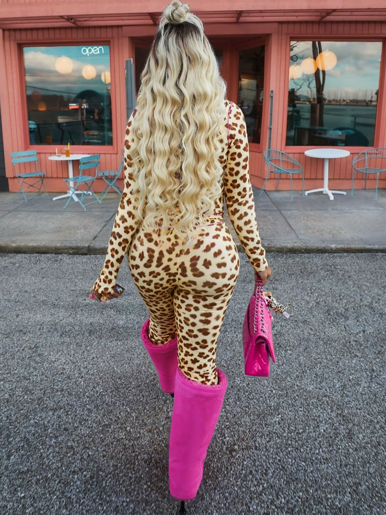 Hot Girl Leopard Print Long Sleeve Hooded Suit