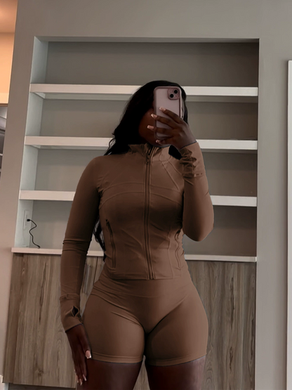 Casual Sexy Tight Long-Sleeve Shorts Two-Piece Suit