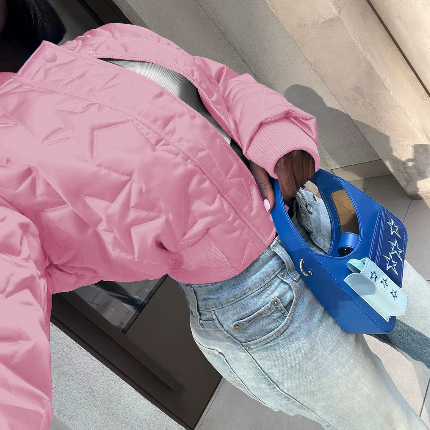 Star Embossed Thumb Buckle Padded Warm Jacket