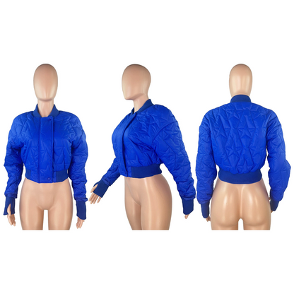 Star Embossed Thumb Buckle Padded Warm Jacket