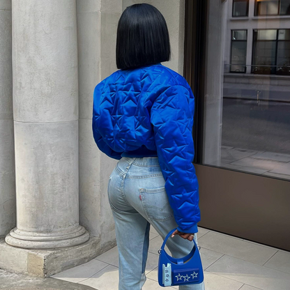 Star Embossed Thumb Buckle Padded Warm Jacket