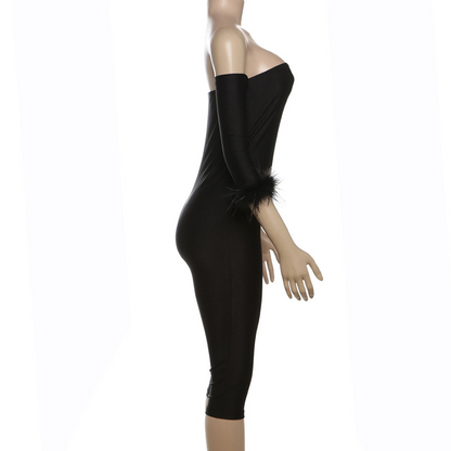Strapless Three-Quarter Sleeve Solid Color Jumpsuit