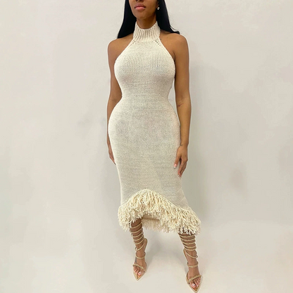 Knitted Tassel Halter Neck Dress